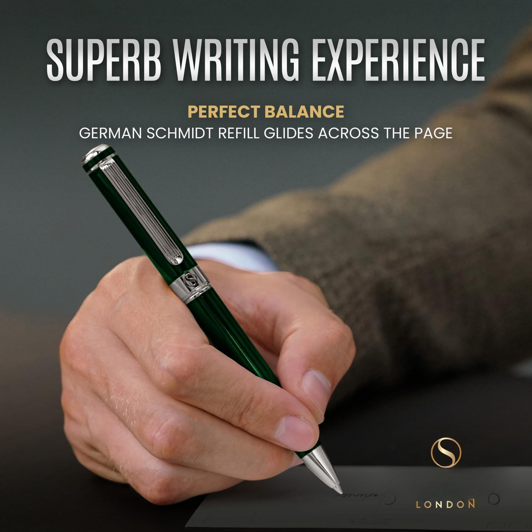 Personalized Racing Green Ballpoint Pen - Stunning Lacquer Luxury With Chrome Finish  Schmidt Ink Refill Engraved Ball Point Gift Set For Men & Women Custom Engraving