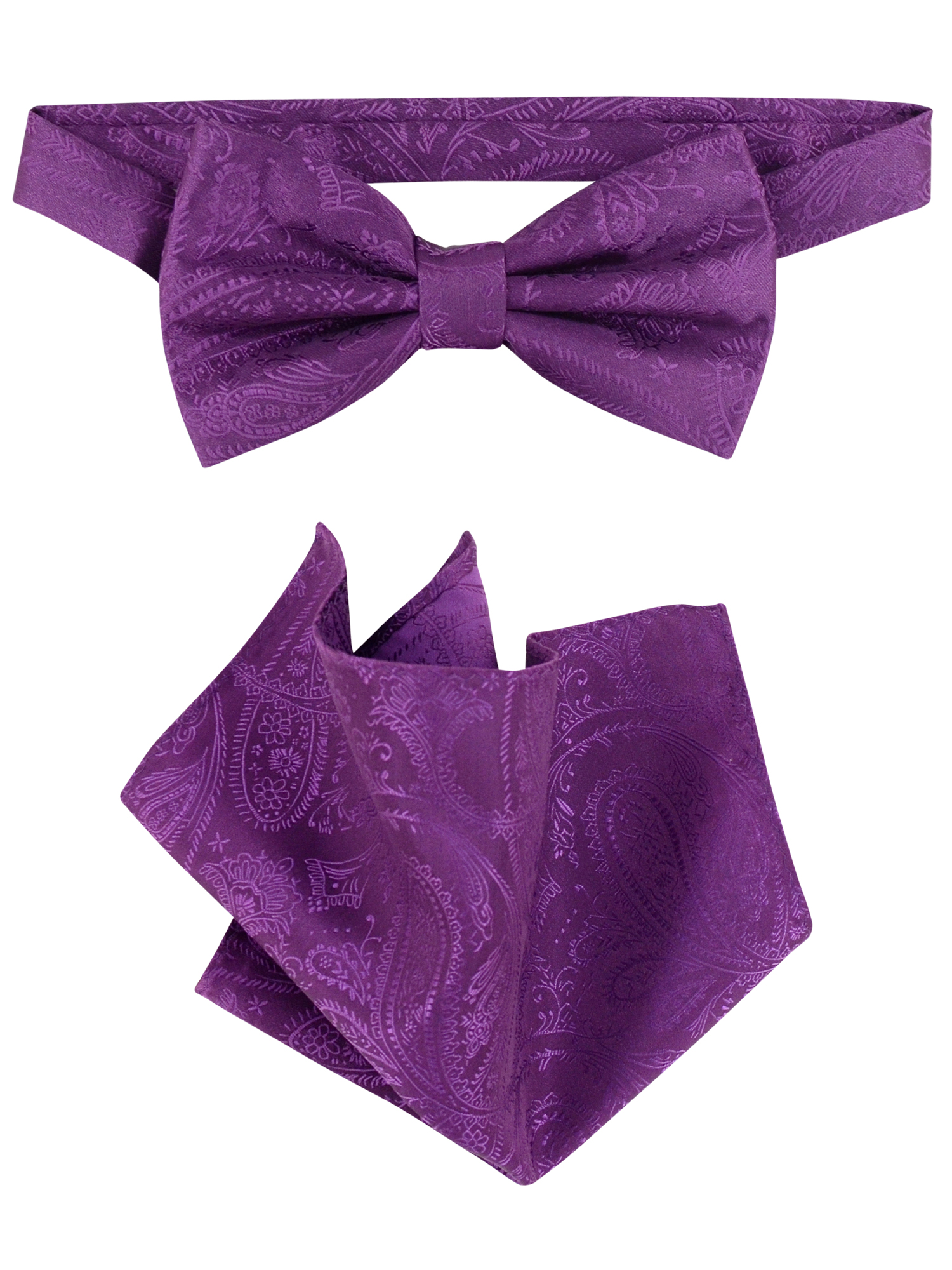 Vesuvio Napoli BowTie Eggplant Purple Color Paisley Mens Bow Tie & Handkerchief