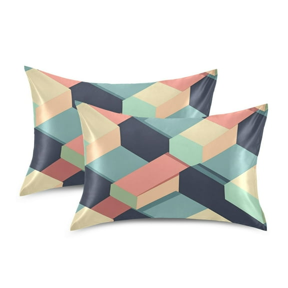 Yayeee Pillowcase Standard Size Set of 2 Satin Wrinkle Resistant Pillow Case, Pink Cubes