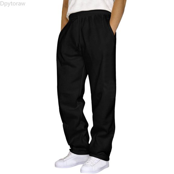 Dpytoraw Men's Solid Color Straight Leg Pants Drawstring Casual Workout Trousers Black L