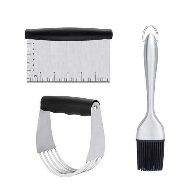 SHISUYAN 3PCS Stainless Steel Pastry Cutter Dough Blender BBQ Brush Set for Kitchen Home Restaurant