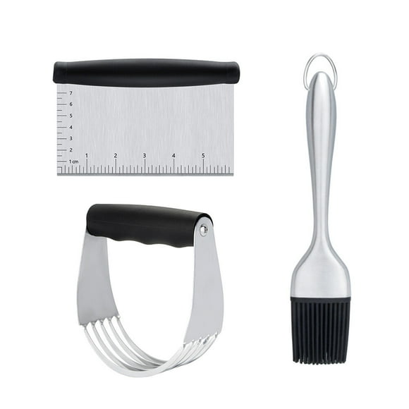 FRCOLOR dough knife 3PCS Stainless Steel Pastry Cutter Dough Blender BBQ Brush Set for Kitchen Home Restaurant,5.91"X3.94"X1.57"