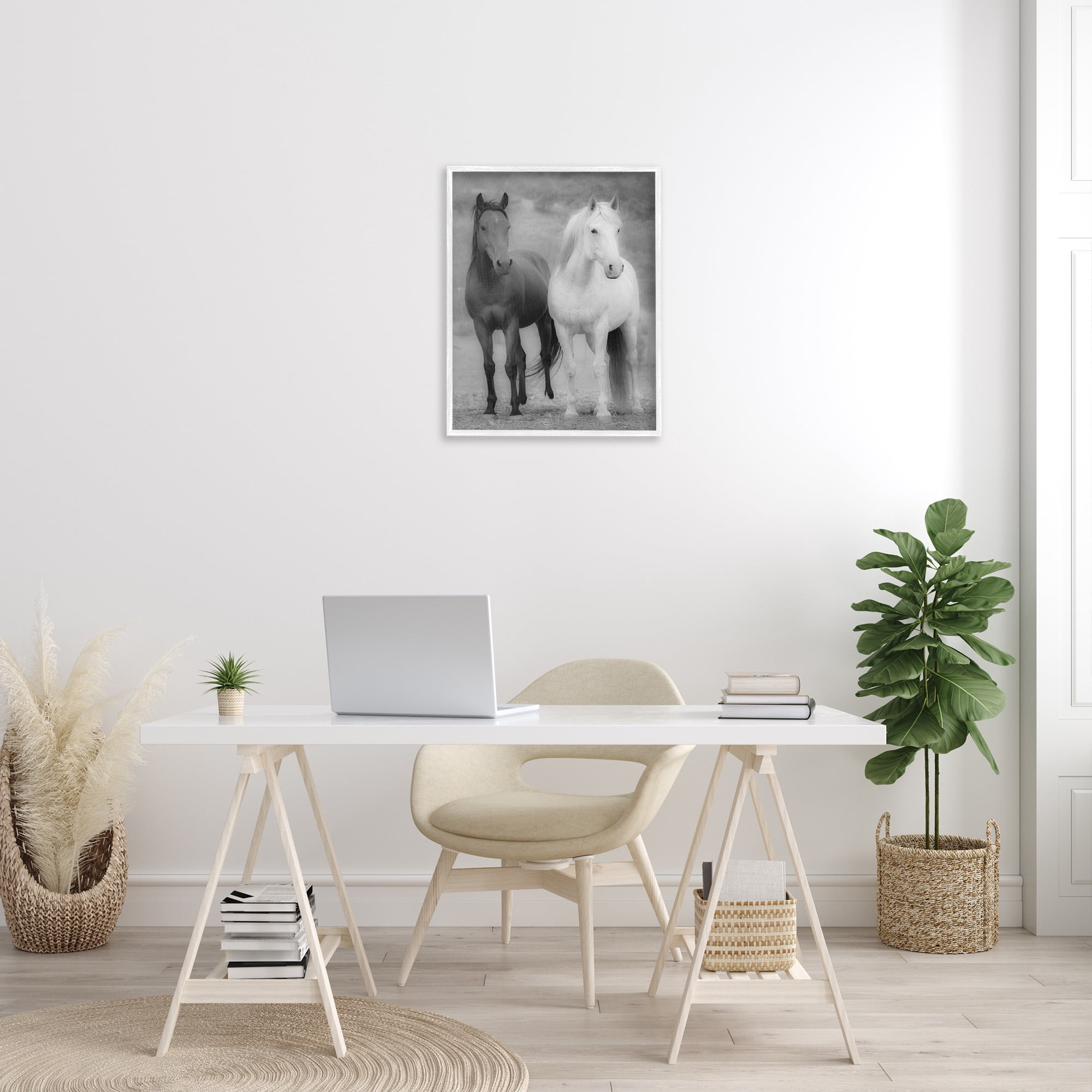 Stupell Industries White & Black Horses Animals & Insects Photography White Framed Art Print Wall Art, 24 x 30