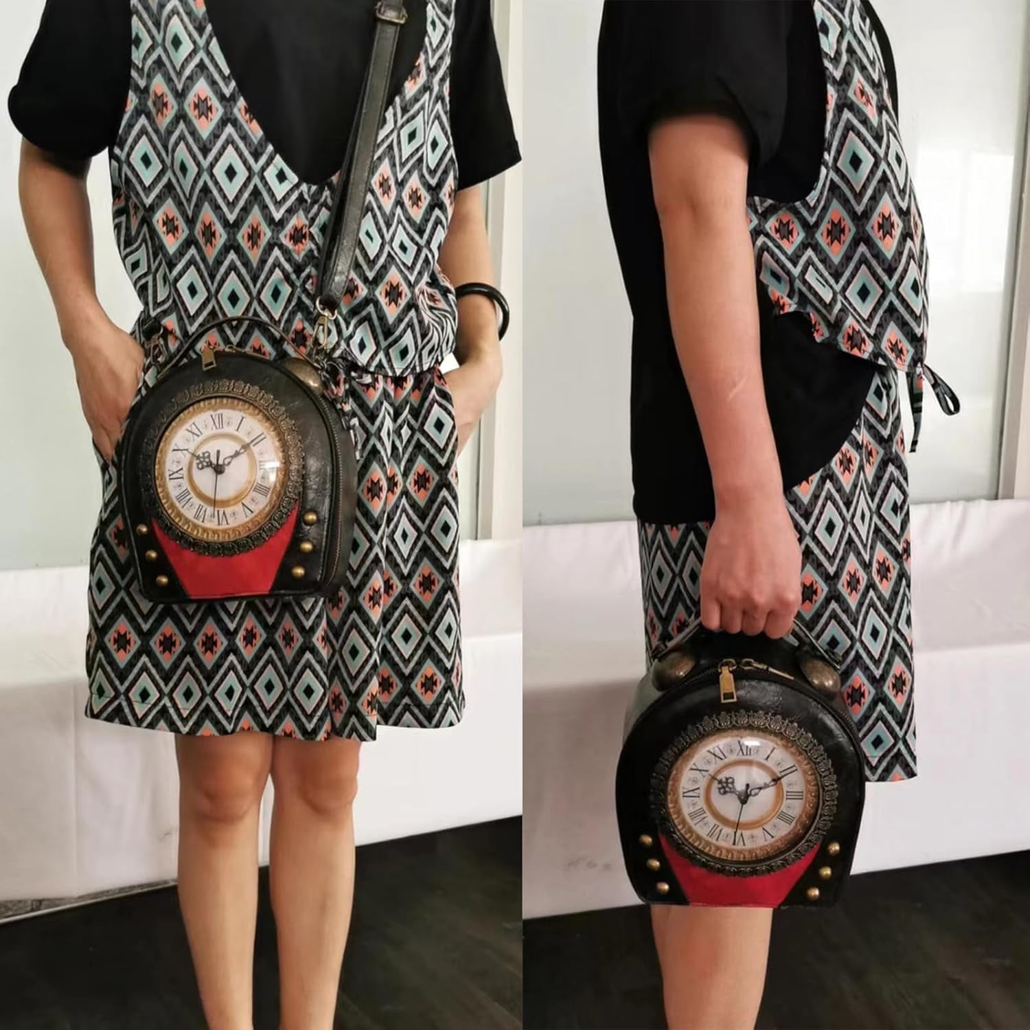 Baguery PVC Clock Shaped Crossbody Bag - Waterproof Adjustable Shoulder Purse for Women