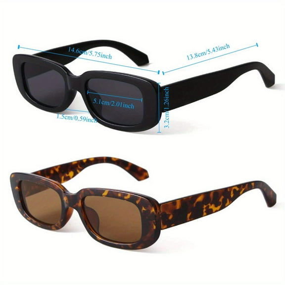 2pcs Trendy Rectangle Sunglasses for Women Men Retro Sun Glasses Vintage Fashion Square Frame