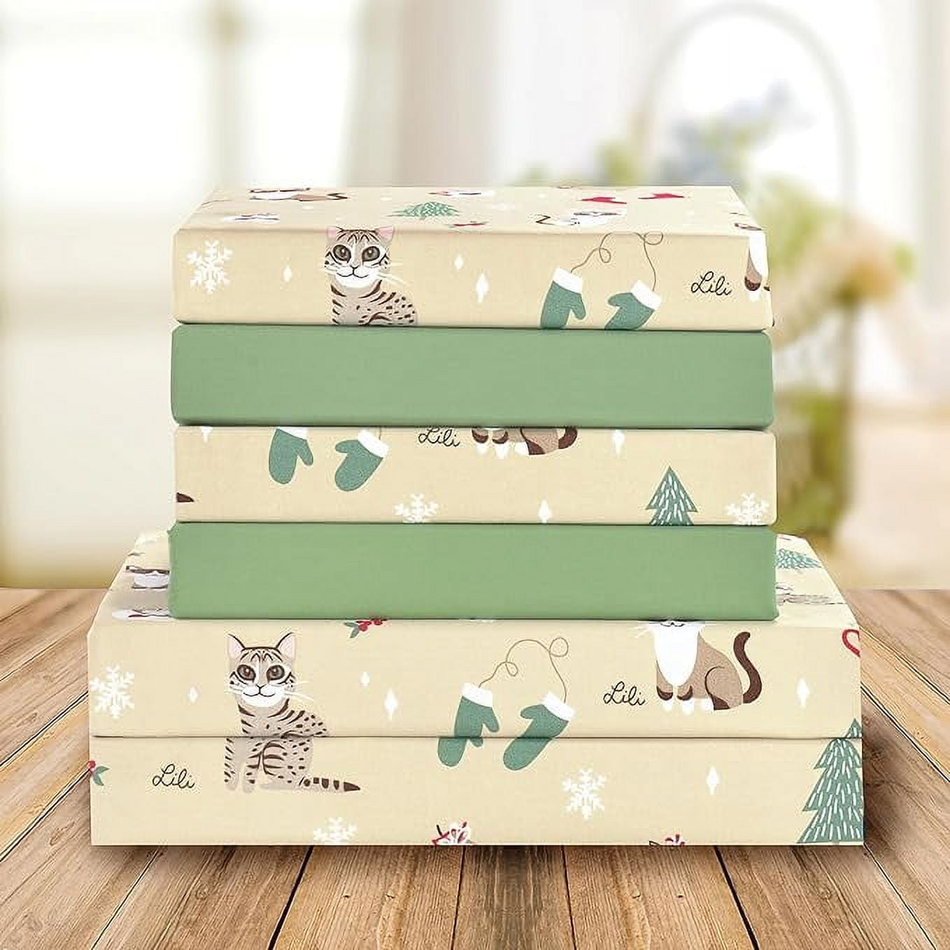 Elegant Comfort Luxury Soft Bed Sheets Holiday Pattern 1500 Series Microfiber-Softness Wrinkle and Fade Resistant (6-Piece) Bedding Set, Queen, Cream Cats