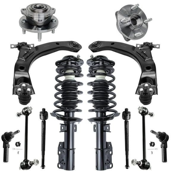 Detroit Axle - 12pc Front Struts Wheel Hub Bearing Lower Control Arms Tie Rods Sway Bars Replacement for Chevrolet Cobalt