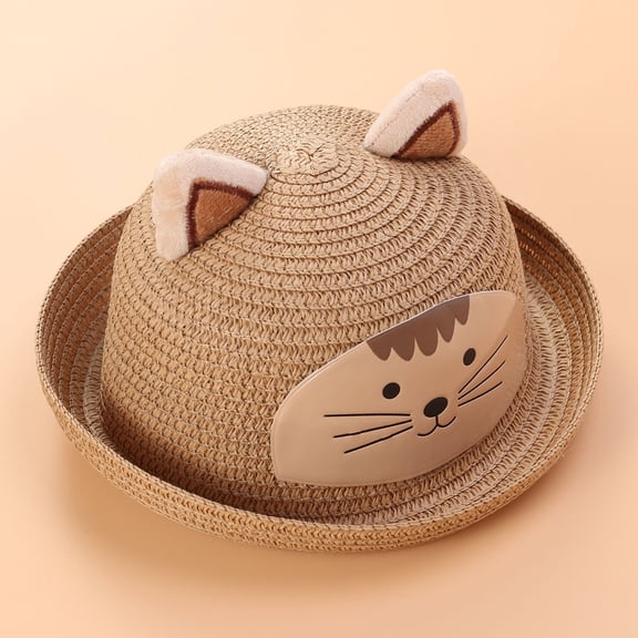 Raindrops 1Pack Khaki Shaped Straw Hat for Children Perfect for Summer Beach and Outdoor Events