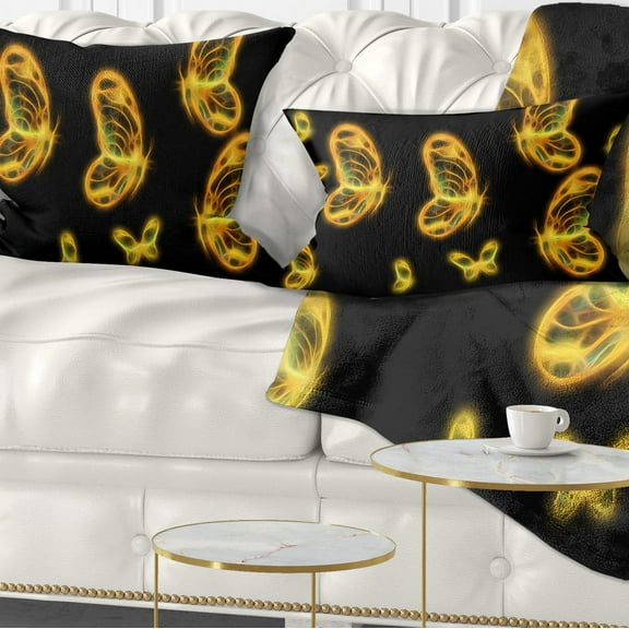 Designart Fractal Butterflies on Dark Background - Floral Throw Pillow - 12x20