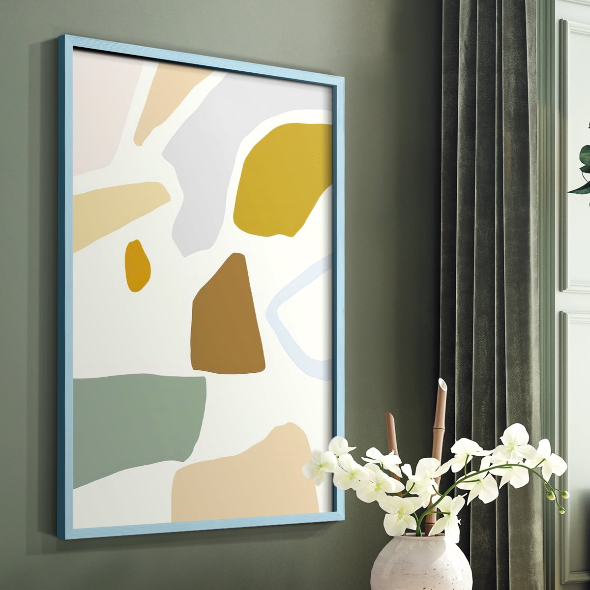 Pastel Splotches II Framed Print in Blue Solid Wood Framed Print No Nail Hanging