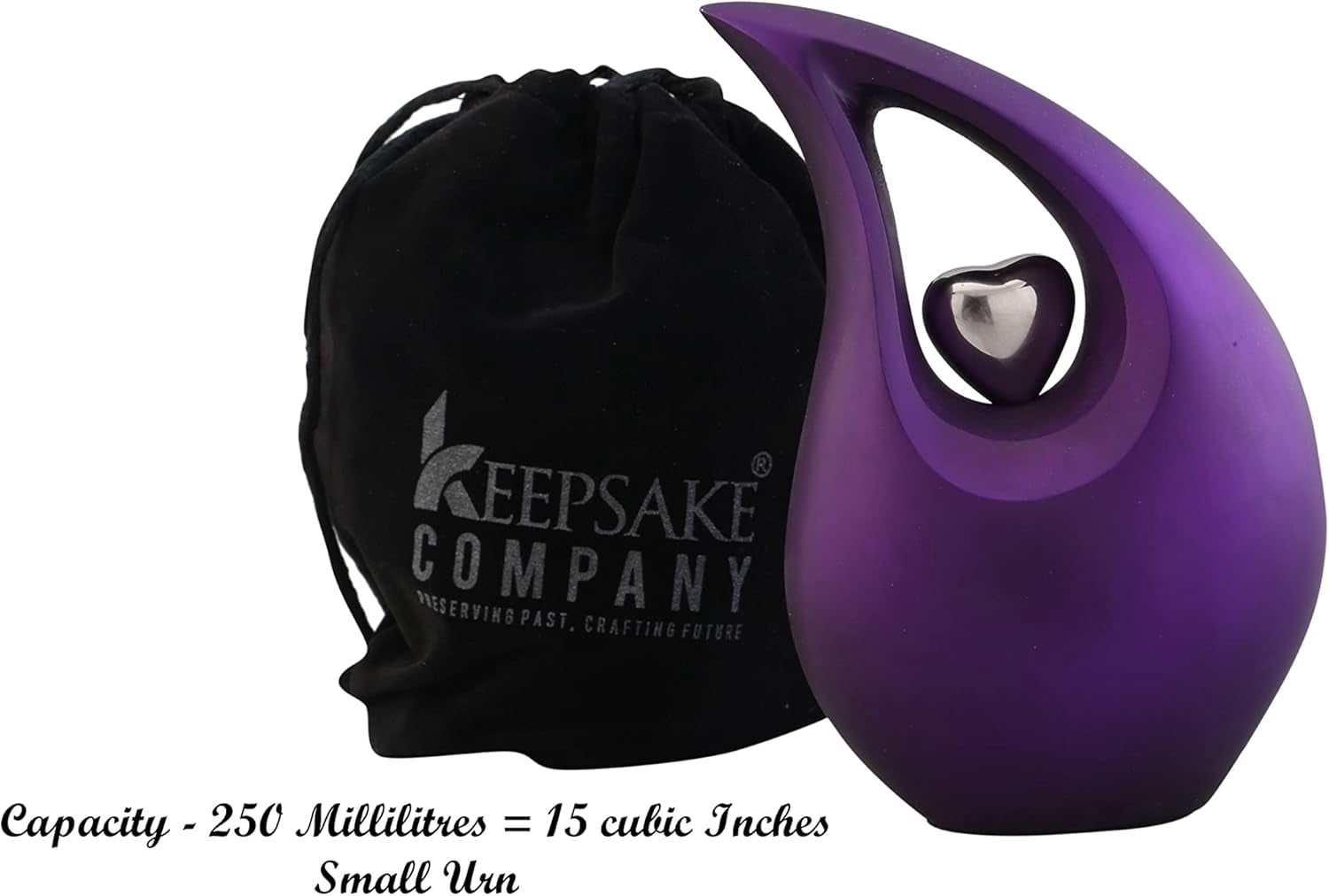 Purple Shimmer Tear Drop Small Urns for Human Ashes with Silver Heart (6 Inch Height) - Unique Medium Urn - Decorative Urns - Cremation Urn - Burial Urns - Keepsake Urn - Funeral Urn - Small Pet Urns