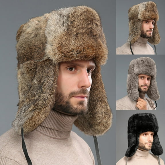 SGFCWSX Trapper Hat Skiing Hats Men,Warmer with Ear Flaps Cold Proof Adjustable Hats Brown Free Size