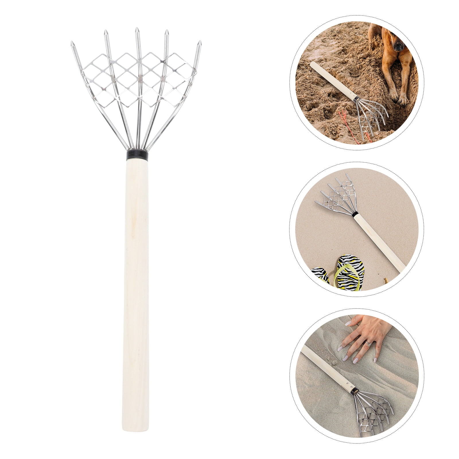 1Pc Clam Rake with Net 5 Claw Wood Handle Rake Spreading Soil Rake Garden Rake