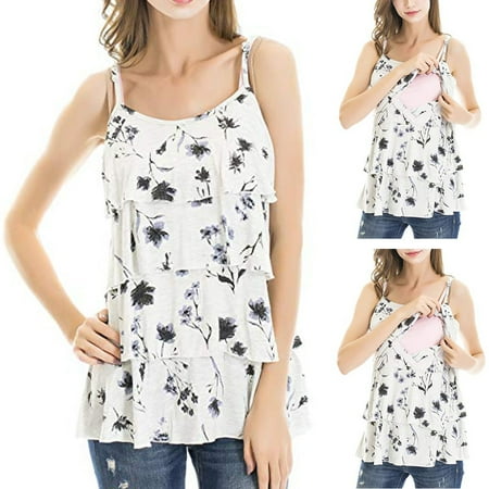

Simplmasygenix Kids Tops Summer Dress Plus Size Women Pregnant Sleeveless Floral Tops Breastfeeding Nusring Clothes