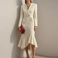 thumbnail image 2 of Elegant Women's Suit Collar Slim Hip Fishtail Dress Autumn New Office Lady Solid Color Long-sleeved Party Midi Dresses Vestidos, 2 of 4
