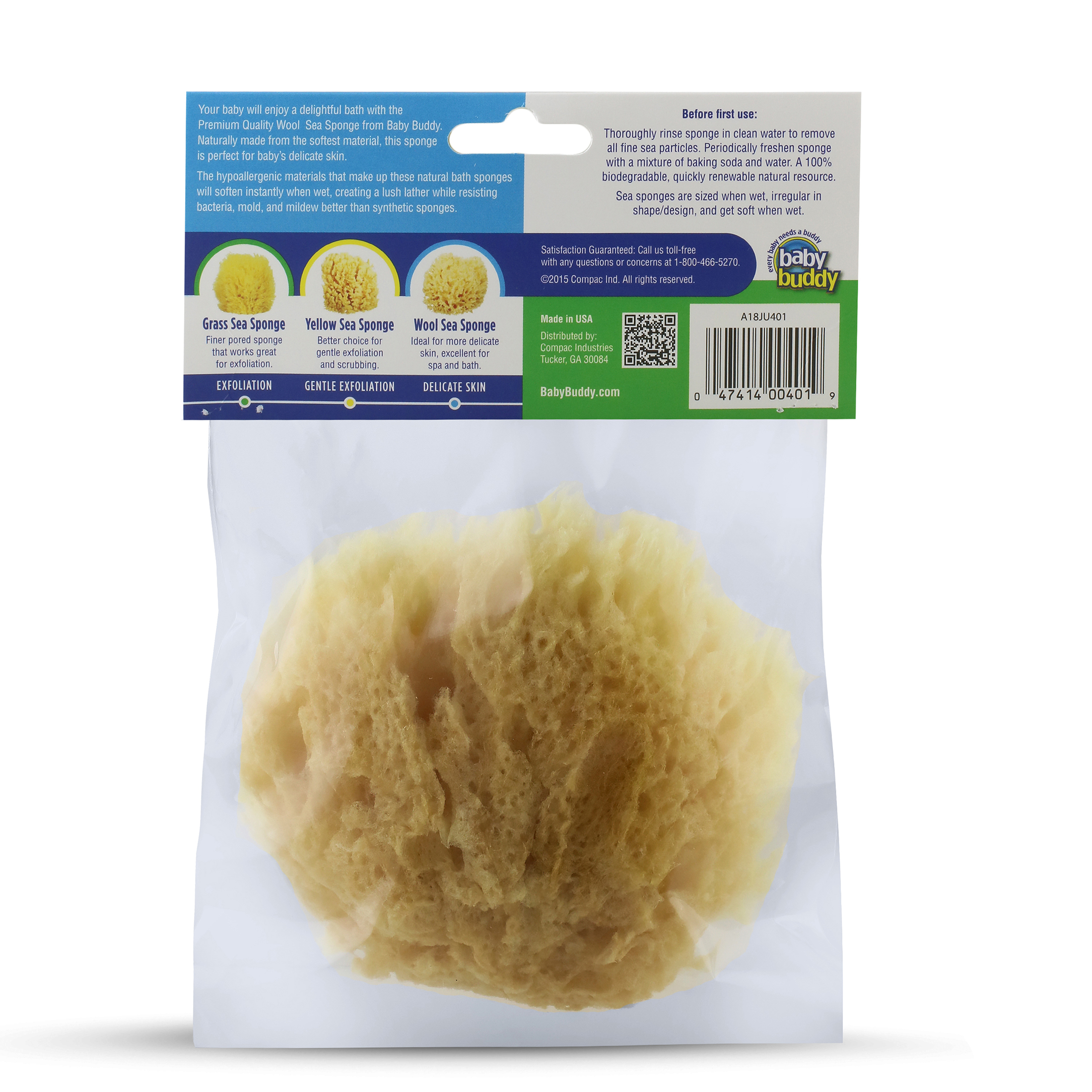 Baby Buddy Natural Baby Bath Sponge 4in Ultra Soft Premium Sea Wool Sponge Soft on Tender Baby Skin, Biodegradable, 1pk - image 3 of 7