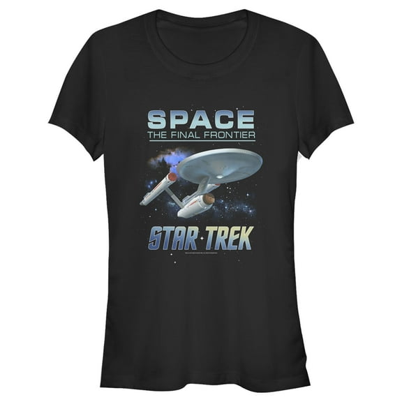 Junior's Star Trek: The Original Series USS Enterprise Space The Final Frontier  Graphic Tee Black Medium