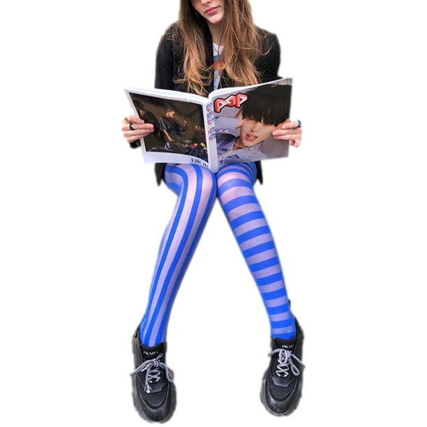 Women Sexy See Through Pantyhose Vertical And Horizontal Stripe Printed Pattern Tights