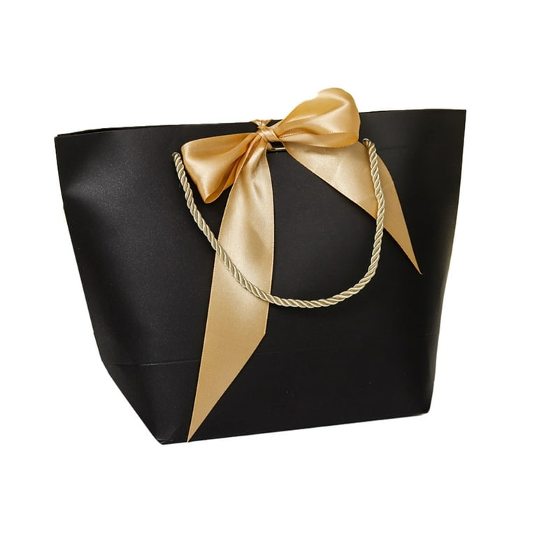 6 Pcs Gift Bags With Golden Bow Ribbon Black Paper Gift Bags Portable Party  Bags 