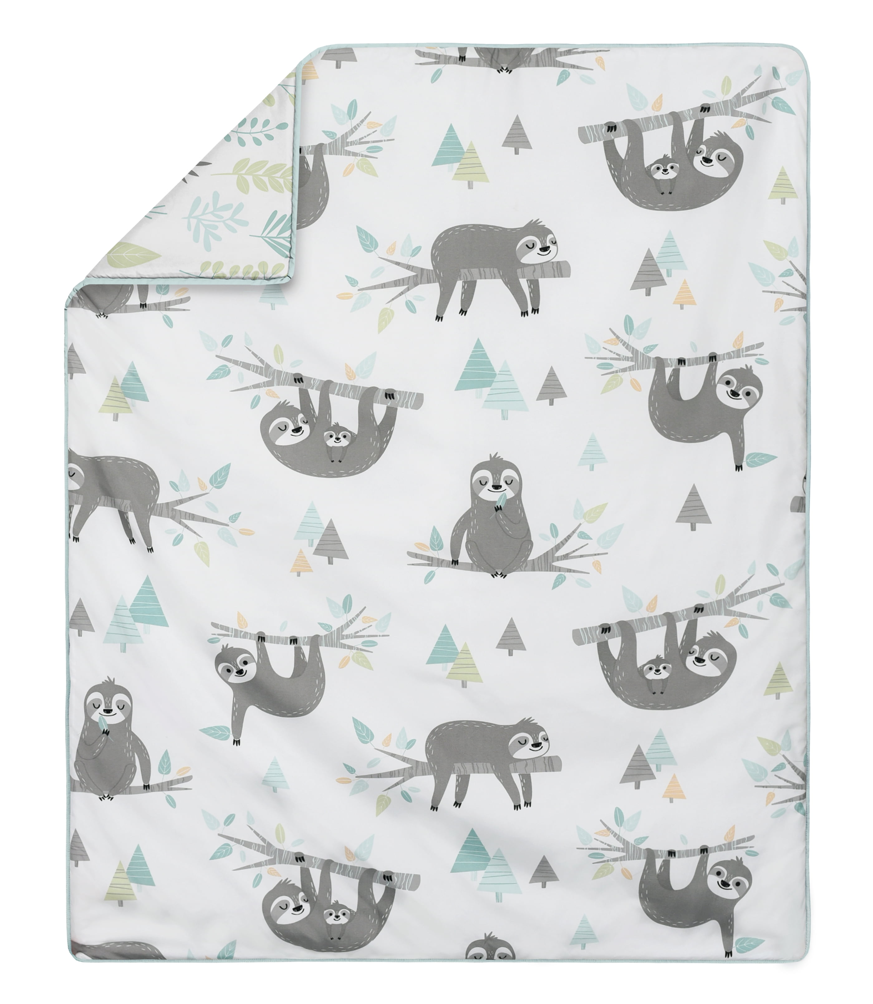 Sweet Jojo Designs Sloth Blue Grey and Green 4 Piece Crib Bedding Set