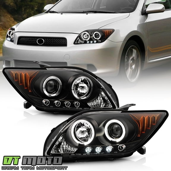 Black 2005 2006 2007 Scion tC LED Halo Projector Headlights Headlamps Left Right