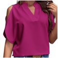 thumbnail image 1 of FAIWAD Summer Tops for Women Off The Shoulder V Neck Shirts Solid Color Going Out Blouses, 1 of 3