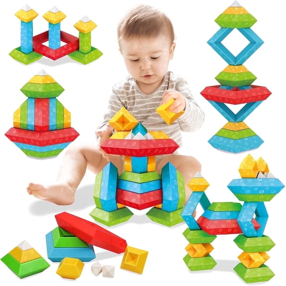 30PCS STEM Toddler Stacking Building Blocks Toys, Montessori Educational Activities Toys for 1 2 3 4 Year Old, Preschool Gifts for Kids Boys Girls