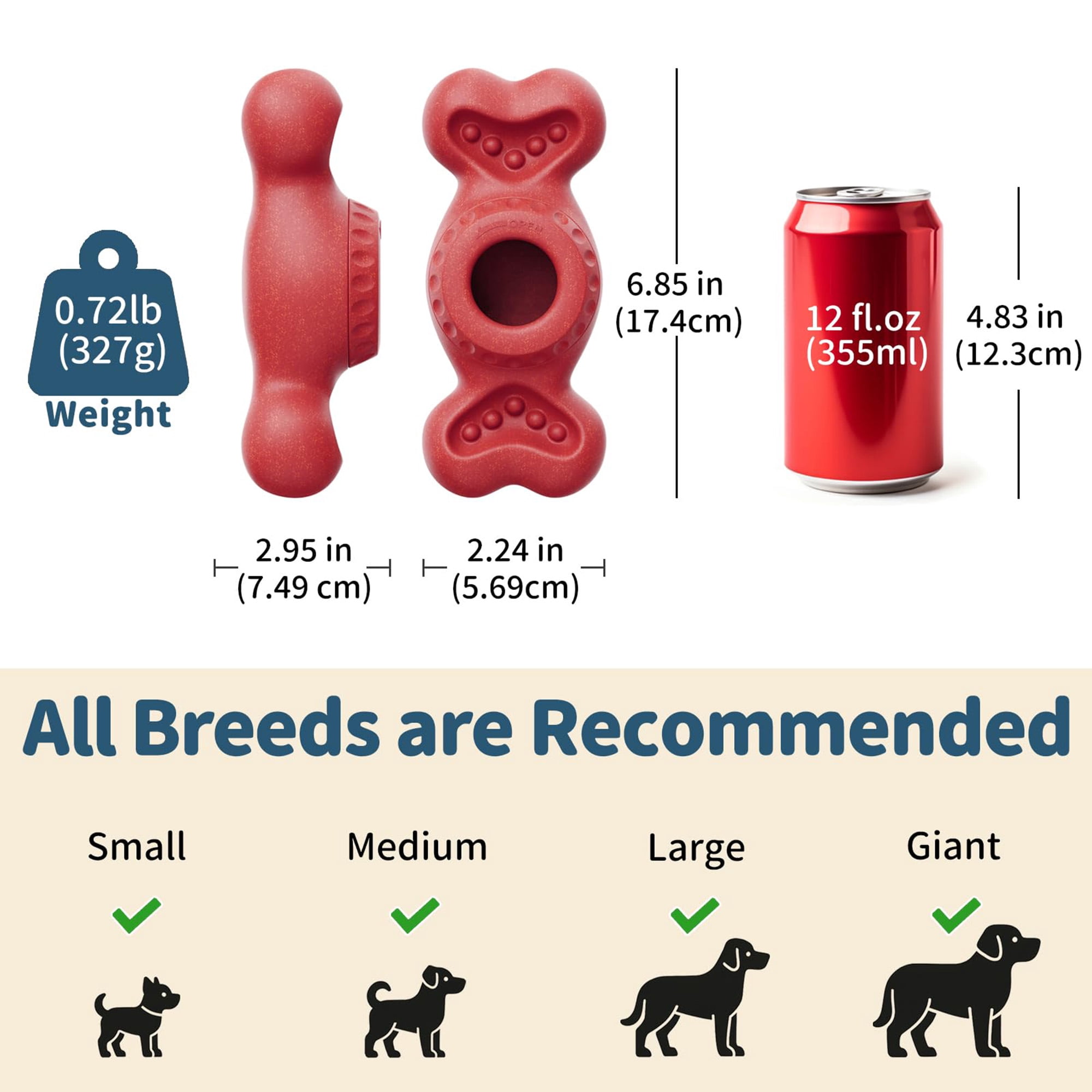 Durable nylon chew toy for aggressive chewers, with fillable treat cups & ice cream mold. Cognitive licking enrichment, bone-shaped, red. Keeps dogs busy.