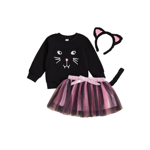 BemeyourBBs Girl Halloween Outfit Cat Sweatshirt Tulle Mini Skirt Tail Headband