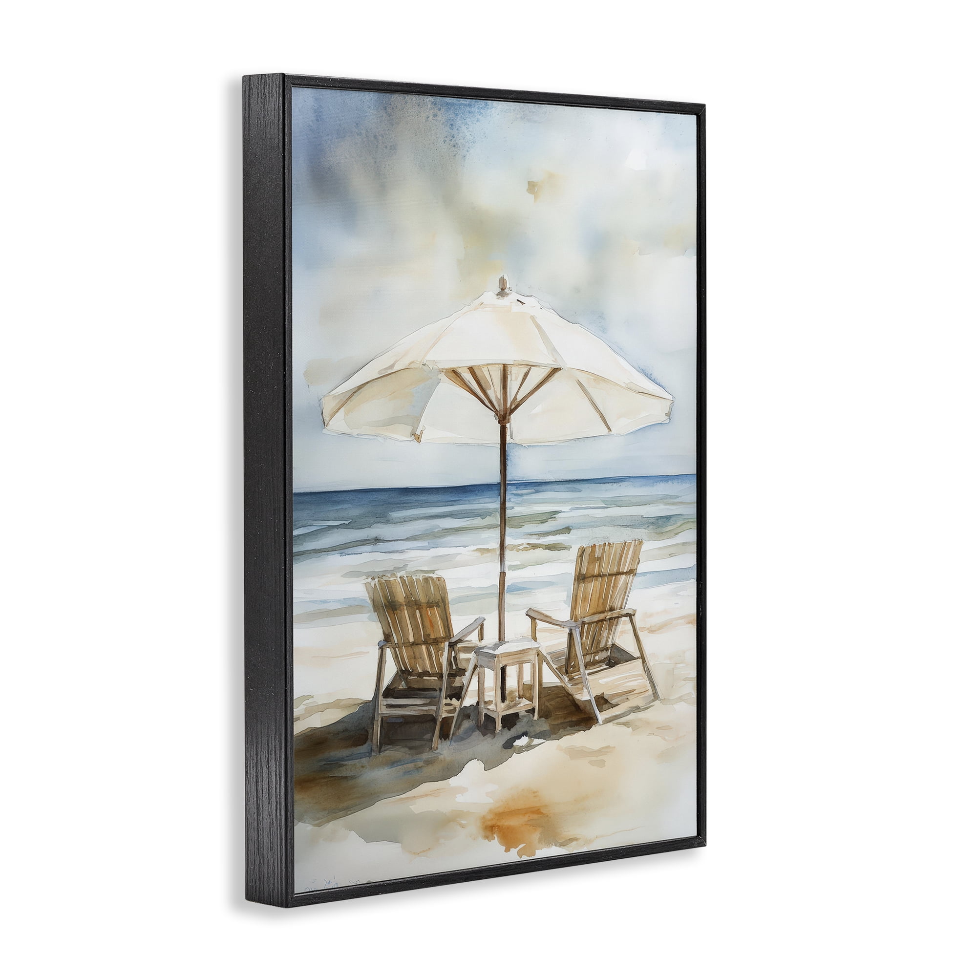 Stupell Industries Watercolor Paradise Beach Scene Black Framed Giclee Art, design by Petal Prints Design