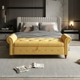 thumbnail image 3 of Miniyam 63" Storage Ottoman Bench with Rolled Arms, Button Tufted End of Bed Bench for Bedroom, Yellow, 3 of 8