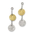 thumbnail image 1 of Sterling Silver And Vermeil Polished Textured Dangle Earrings (40 X 11) Made In India qe6310, 1 of 2