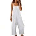 thumbnail image 3 of Linen Overalls for Women Casual Solid-Color Strappy Backless Adjustable Drawstring Jumpsuit Trendy Women Wide-Leg Pants for Summer Size S-2XL, 3 of 7