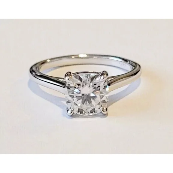 2 Ct Cushion Cut Moissanite Solitaire Engagement Ring 14K White Gold Plated