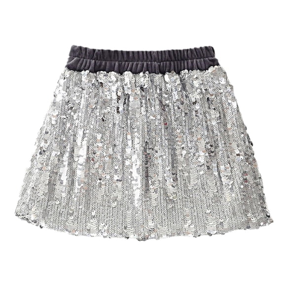 QHFBli Sequin Skirt for Girls Kids Elastic Waist A-Line Sparlky Mini Skirt with Lining 4-5 Years
