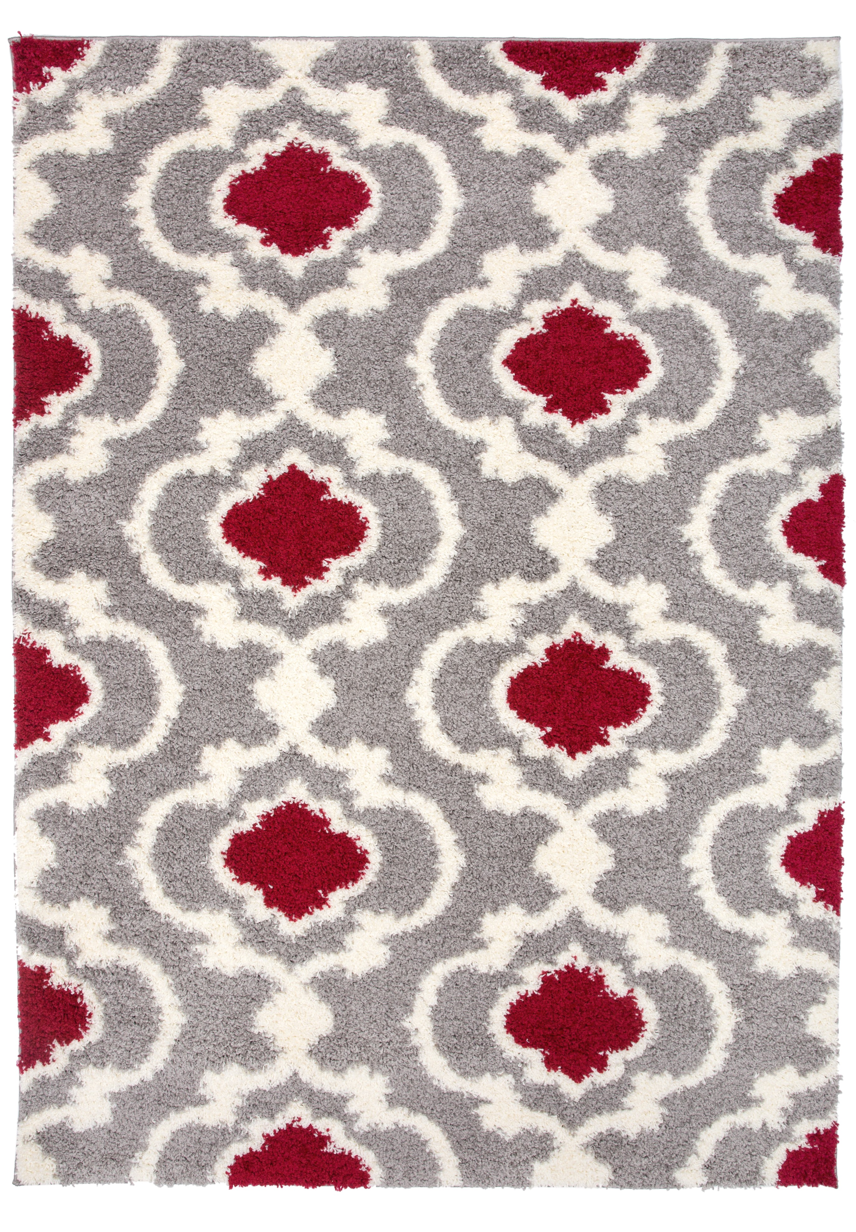 Rugshop Cozy Moroccan Trellis Gray/Cream Shag Area Rug 5'3" X 7'3" - Indoor Plush Rug, Polypropylene, Non-Shed