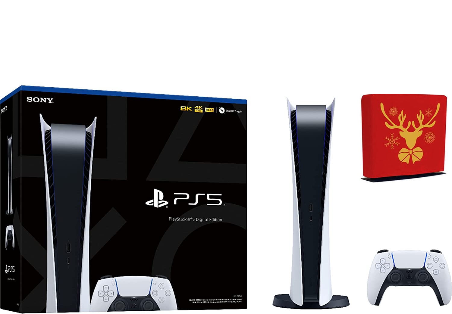 PS5 Sony Playstation 5 Digital Edition Gaming Console, 1 Wireless  Controller - 16GB GDDR6, 825GB SSD Storage, 120Hz 8K Output, WiFi 6 -  Christmas Deer 