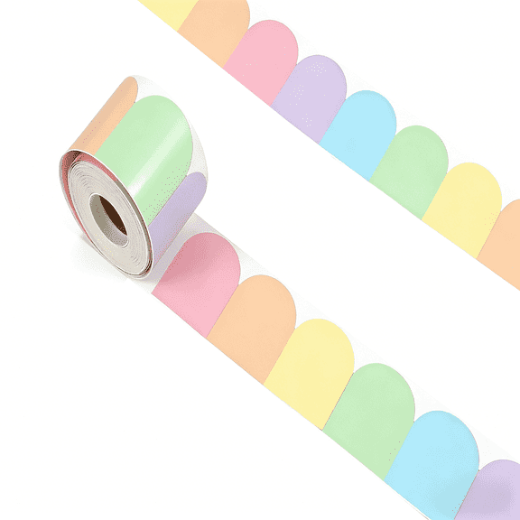 68.9 Ft Pastel Bulletin Board Borders – Scalloped Rainbow Trim Roll | Colorful Die-Cut Border for Classroom, Office, Chalkboard, Wall & Desk Decor