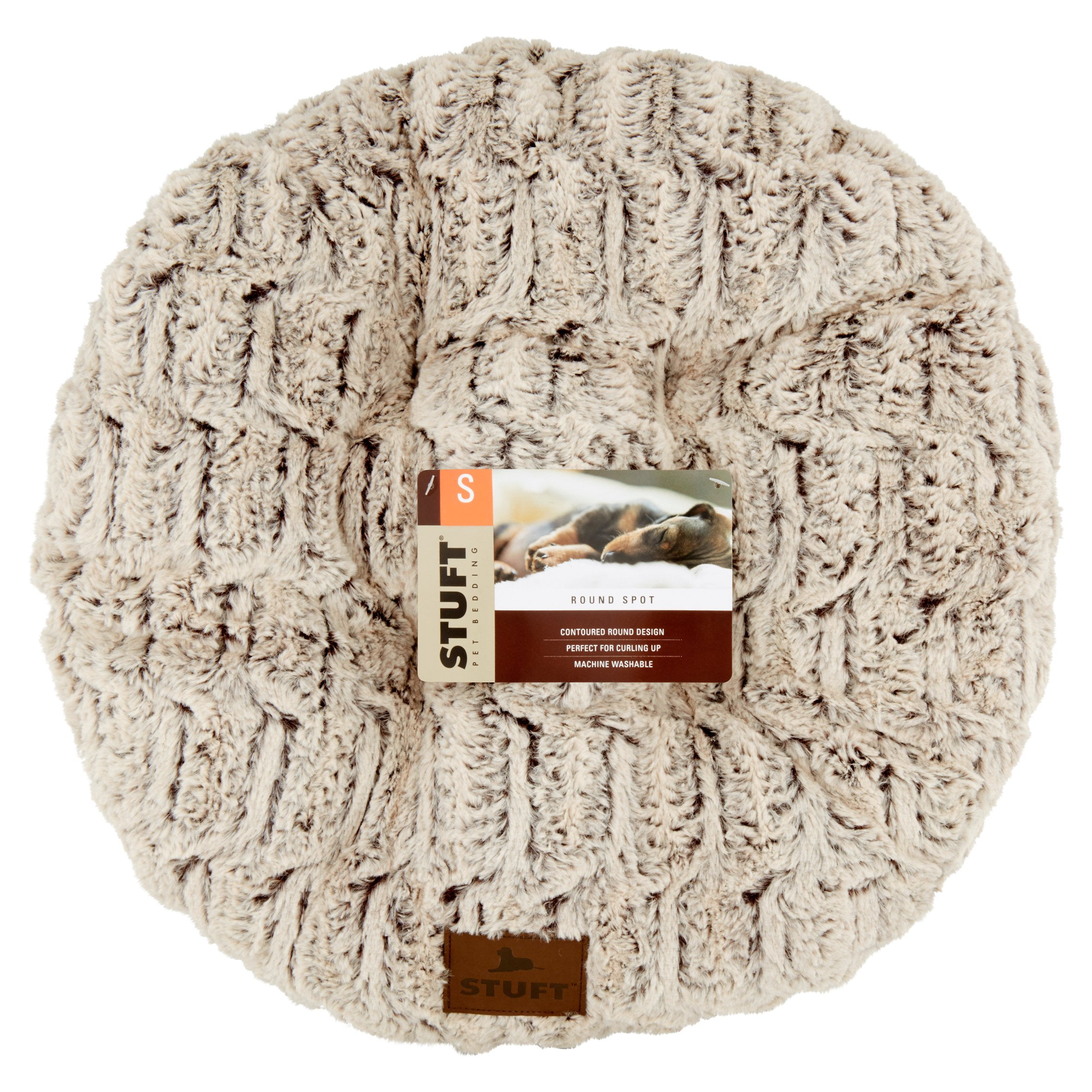 Stuft Round Spot Pet Bedding, Small, White