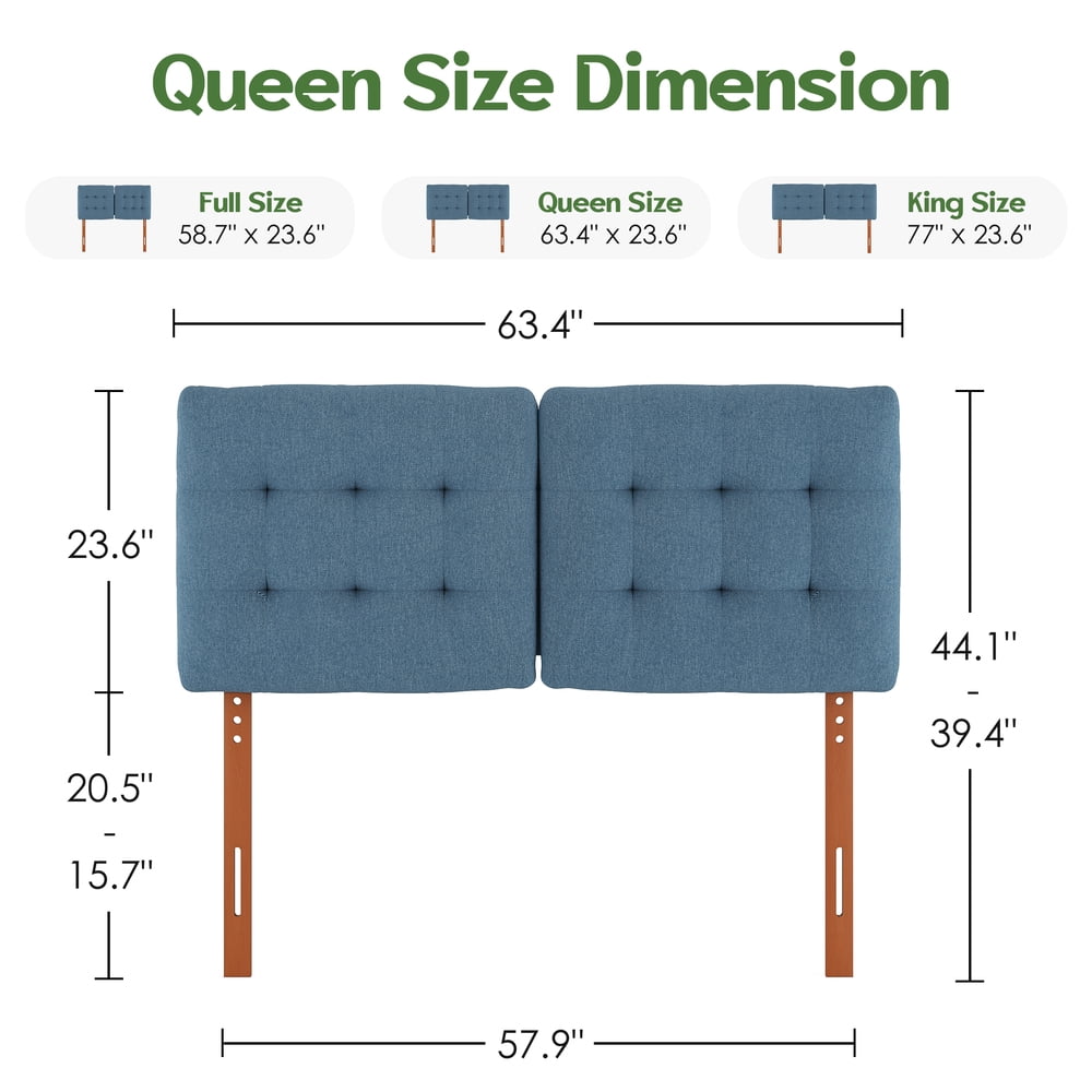 Someet Upholstered Headboard for Queen Size, Adjustable Height Headboard, Modern Button Tufting Solid Wood Headboard, Blue
