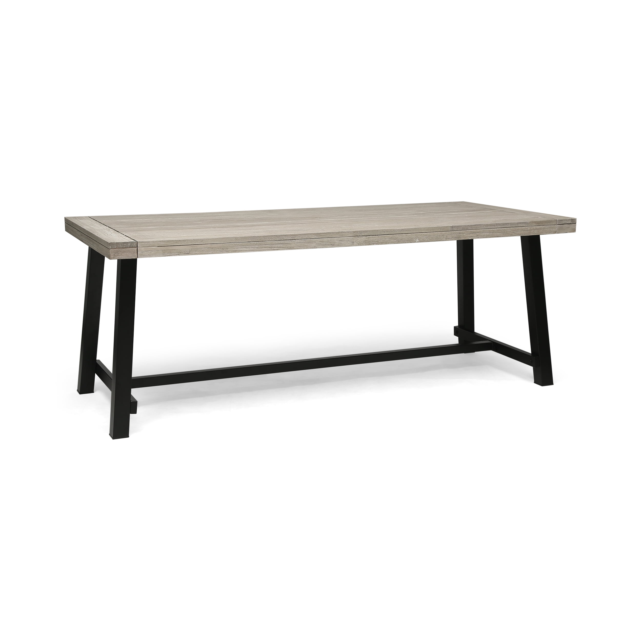 Kamden Outdoor Eight Seater Iron Dining Table, Light Gray and Black