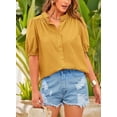 thumbnail image 3 of PRETTYGARDEN Women's Summer Button Down Shirts Short Lantern Sleeve V Neck Cotton Cute Dressy Casual Ladies Tops Blouses, 3 of 6