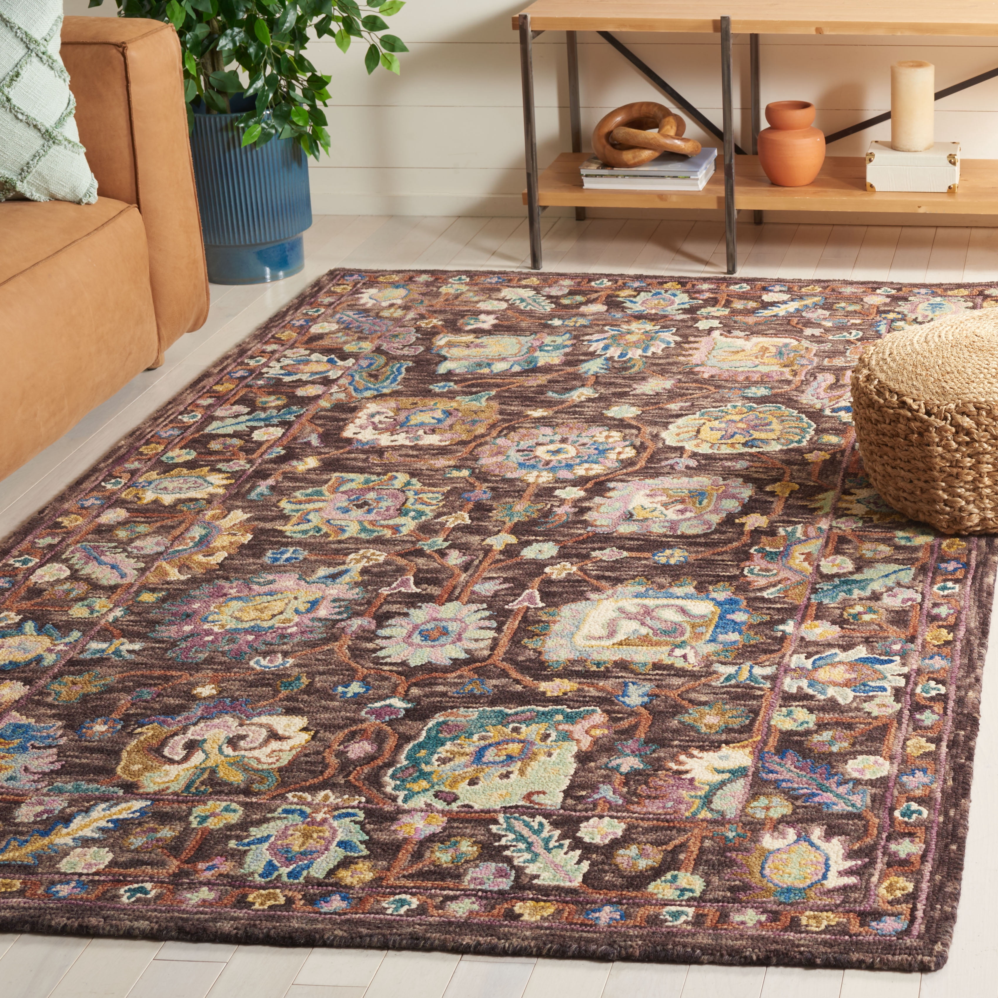 SAFAVIEH Blossom Atanas Floral Area Rug, Charcoal/Lavender, 5' x 8'