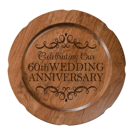 LifeSong Milestones Decorative Engraved 60th Anniversary Plate Cherry Wood 12"