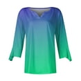 thumbnail image 3 of HAiming Womens V Neck 3/4 Sleeve T-Shirts Trendy Gradient Color Casual Basic Tops Summer Loose Pullover Tees Blouses, 3 of 4