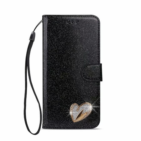 For Apple iPhone 8plus/7plus Wallet Leather Glitter Bling Diamond Shockproof Stand Card Pocket Flip Case Cover