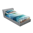 thumbnail image 2 of Ambesonne Ocean Fitted Sheet & Pillow Sham Set, Palms Tropical Island, Twin, Green and Blue, 2 of 2