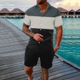 thumbnail image 2 of Vedolay Two Piece Set For Men Mens Short Sets 2 Piece Outfits Casual Short Sleeve and Shorts Stripe Set,Khaki M, 2 of 3