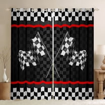 Manfei Racing Flag Black Out Curtains,Speed Sport Curtains Pack of 2 (42x63 Each),White Black Plaid Bedroom Curtains For Boys Teens,Super Cozy Room Decor