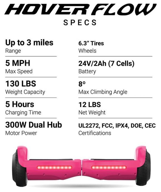 Voyager Hover Flow Pink Hoverboard with Lights for Kids Ages 5+